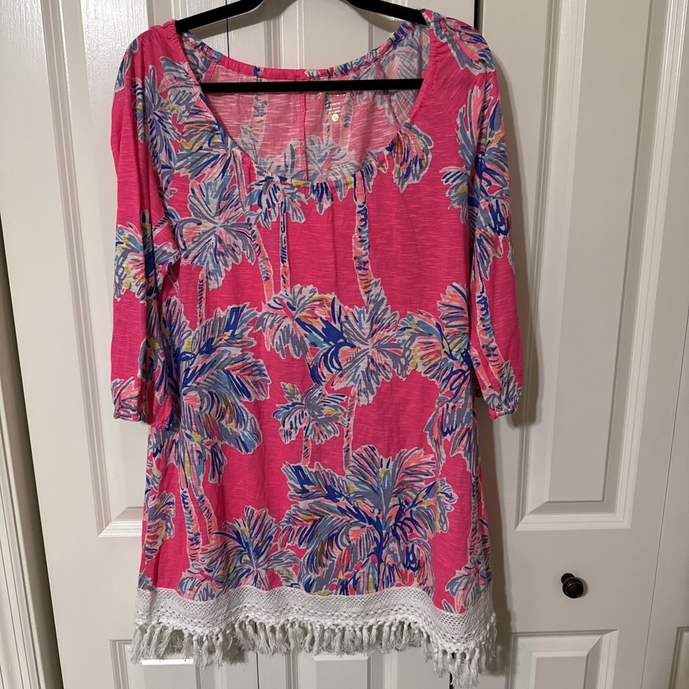 Lilly Pulitzer Alia Beach Cover-Up Pink Palm With Going Size Small Resortwear